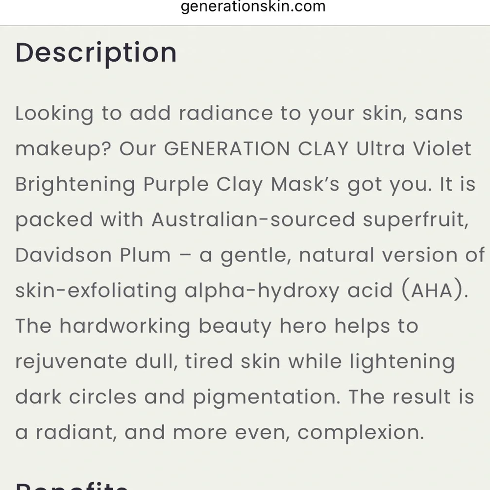 Generation Clay Ultra Violet Brightening‎ Purple Clay Mask 3.97oz New & Sealed